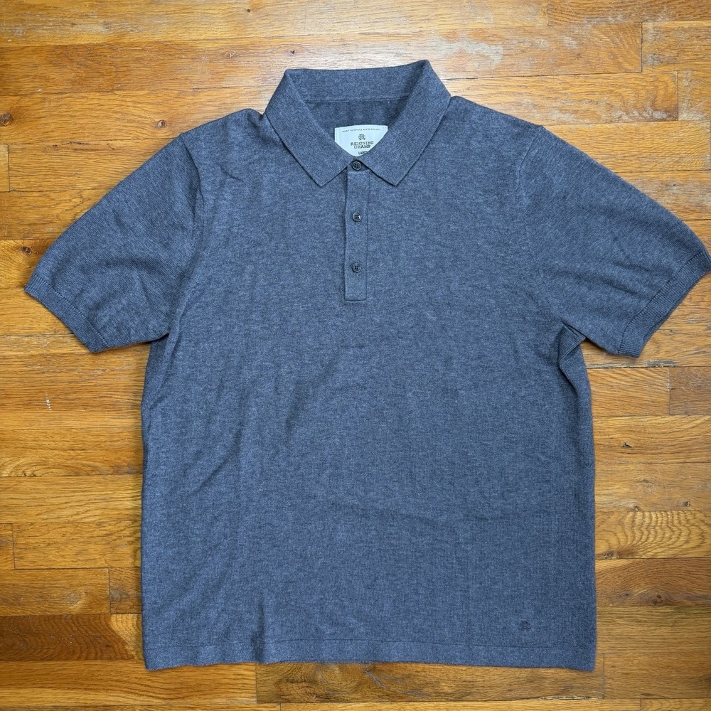 Reigning Champ Polo Shirt Mens Large Cotton Cashmere Knit Grey Short Sleeve